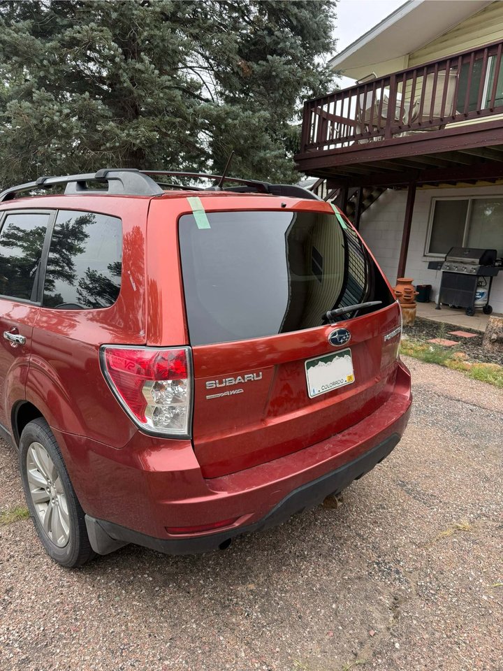 After: same Subaru Forester with new rear back glass installed by Shattered Vision Auto Glass, Colorado Springs